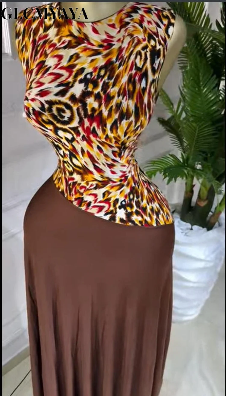 CM.YAYA Women Leopard Printed Patchwork Fit and Flare Long Maxi Dress 2025 Evening Party Education Vacation Dresses Vestidos CM.YAYA Women Leopard Printed Patchwork Fit and Flare Long Maxi Dress 2025 Evening Party Education Vacation Dresses Vestidos