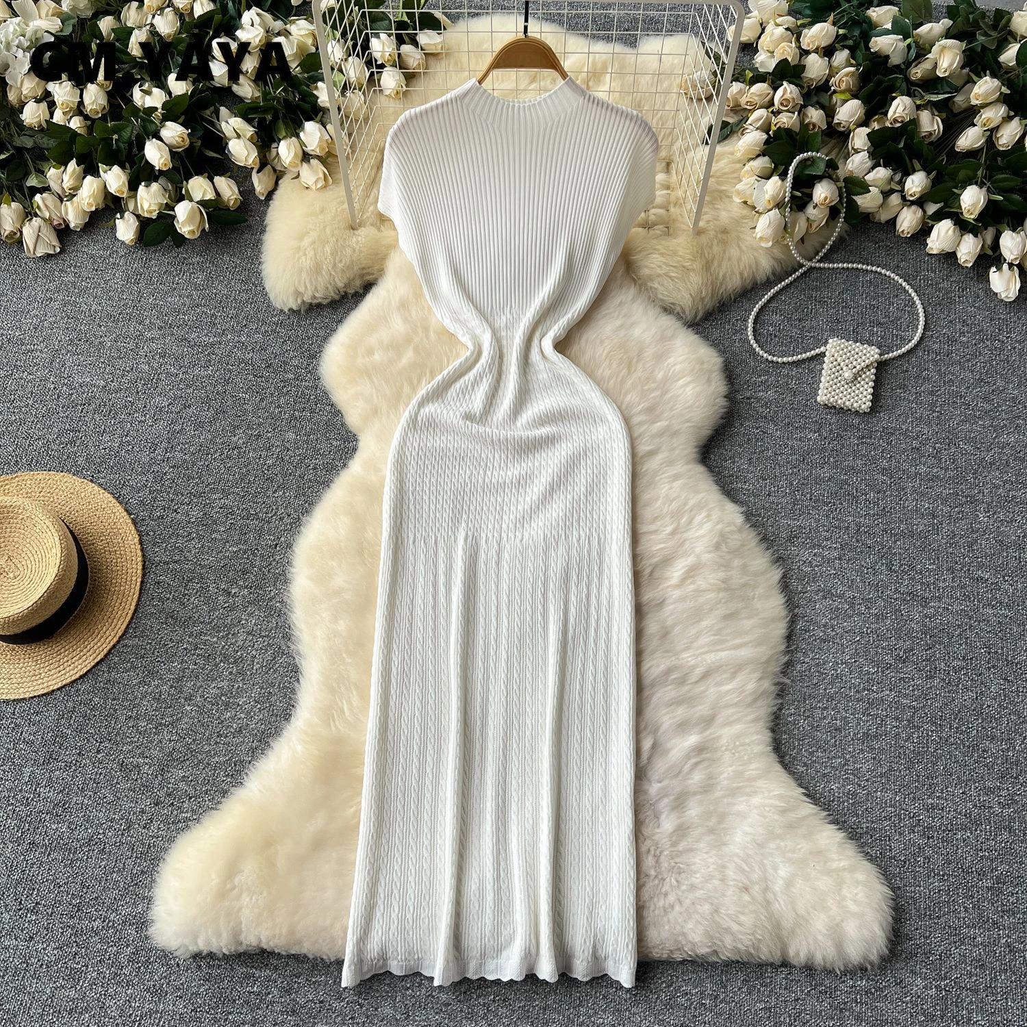 CM.YAYA Fashion Women Sleeveless O-neck Knit Bodycon Pencil Midi Dress 2025 Spring Club Sexy Party Evening birthday Dresses
