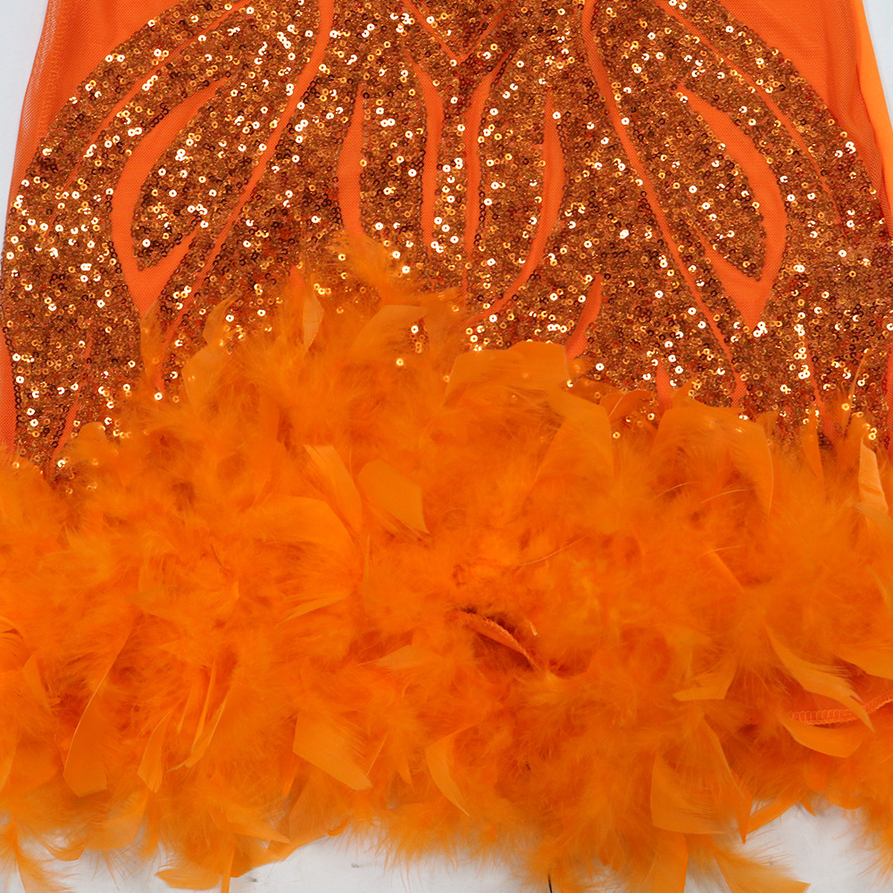 CM.YAYA Women Sequined See Through Feather Strap INS Bodycon Mini Dress 2024 Summer Sexy Night Party Club Prom Vestidos Dresses