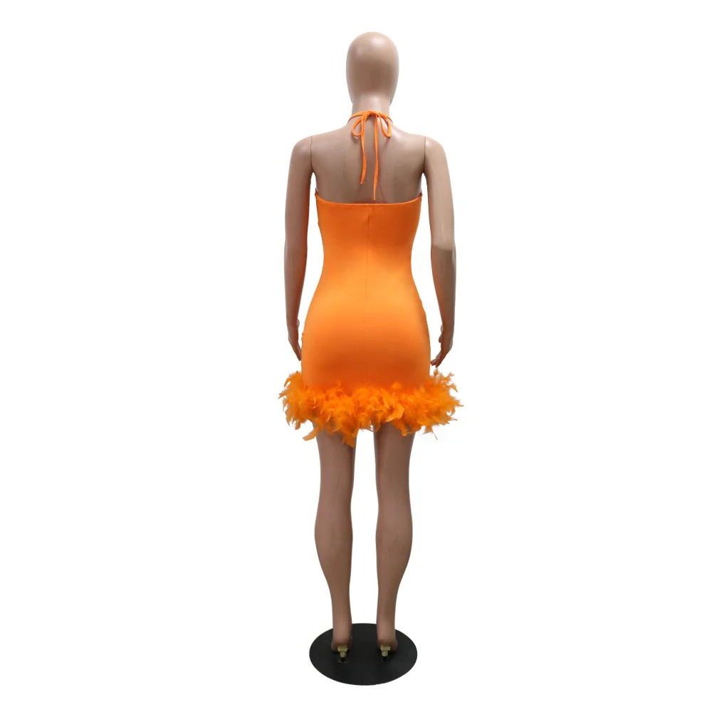 CM.YAYA Women Sequined See Through Feather Strap INS Bodycon Mini Dress 2024 Summer Sexy Night Party Club Prom Vestidos Dresses