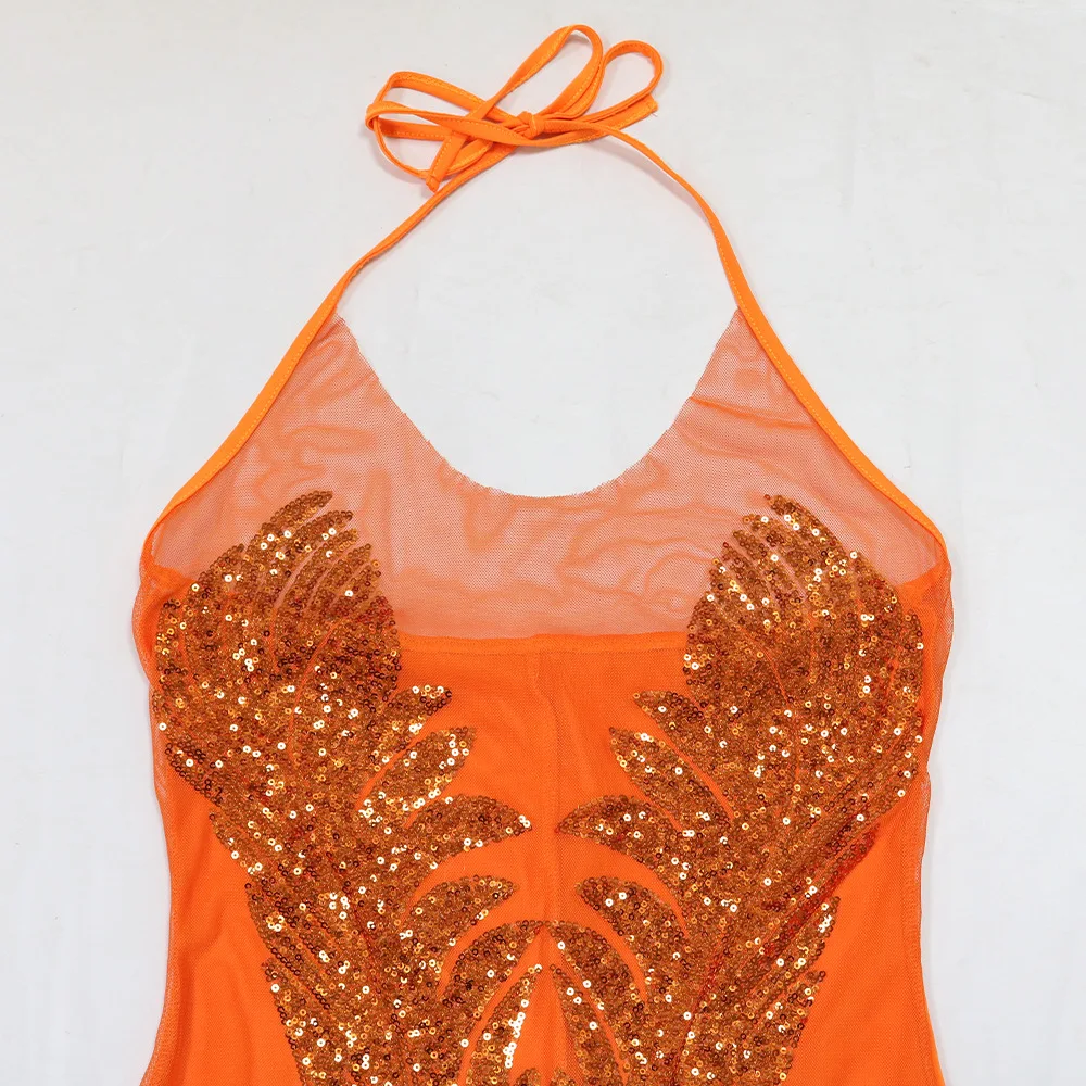 CM.YAYA Women Sequined See Through Feather Strap INS Bodycon Mini Dress 2024 Summer Sexy Night Party Club Prom Vestidos Dresses