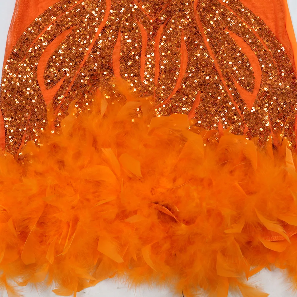 CM.YAYA Women Sequined See Through Feather Strap INS Bodycon Mini Dress 2024 Summer Sexy Night Party Club Prom Vestidos Dresses