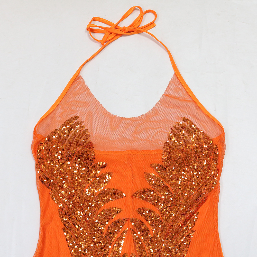 CM.YAYA Women Sequined See Through Feather Strap INS Bodycon Mini Dress 2024 Summer Sexy Night Party Club Prom Vestidos Dresses