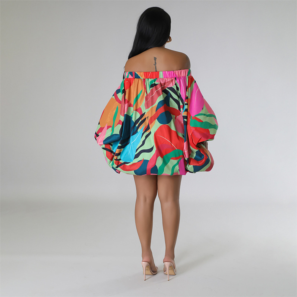 CM.YAYA Vintage Women Fashion Stretch Hem Off Shoulder Slash Neck Lantern Long Sleeve Printed Ball Gown Smock Dress Vestidos CM.YAYA Vintage Women Fashion Stretch Hem Off Shoulder Slash Neck Lantern Long Sleeve Printed Ball Gown Smock Dress Vestidos