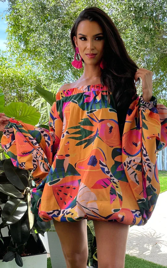 CM.YAYA Vintage Women Fashion Stretch Hem Off Shoulder Slash Neck Lantern Long Sleeve Printed Ball Gown Smock Dress Vestidos CM.YAYA Vintage Women Fashion Stretch Hem Off Shoulder Slash Neck Lantern Long Sleeve Printed Ball Gown Smock Dress Vestidos