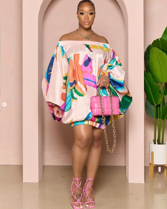 CM.YAYA Vintage Women Fashion Stretch Hem Off Shoulder Slash Neck Lantern Long Sleeve Printed Ball Gown Smock Dress Vestidos CM.YAYA Vintage Women Fashion Stretch Hem Off Shoulder Slash Neck Lantern Long Sleeve Printed Ball Gown Smock Dress Vestidos