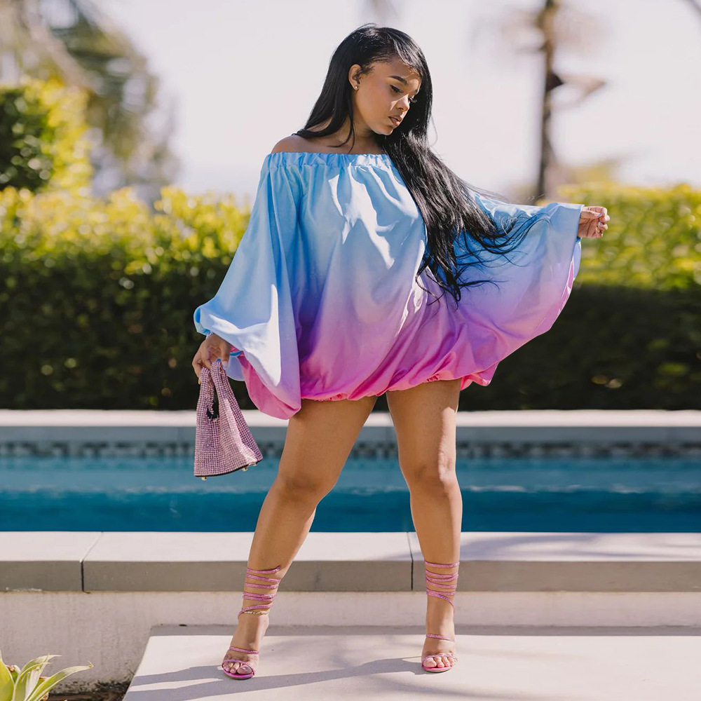 CM.YAYA Vintage Women Fashion Stretch Hem Off Shoulder Slash Neck Lantern Long Sleeve Printed Ball Gown Smock Dress Vestidos CM.YAYA Vintage Women Fashion Stretch Hem Off Shoulder Slash Neck Lantern Long Sleeve Printed Ball Gown Smock Dress Vestidos