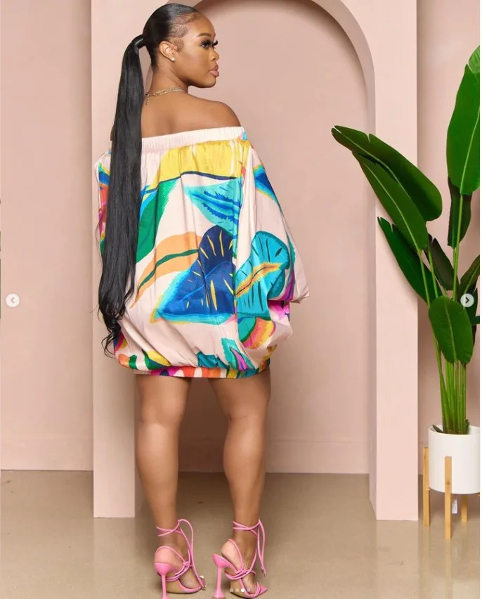 CM.YAYA Vintage Women Fashion Stretch Hem Off Shoulder Slash Neck Lantern Long Sleeve Printed Ball Gown Smock Dress Vestidos CM.YAYA Vintage Women Fashion Stretch Hem Off Shoulder Slash Neck Lantern Long Sleeve Printed Ball Gown Smock Dress Vestidos