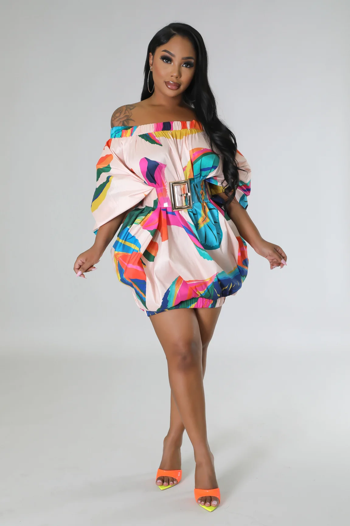 CM.YAYA Vintage Women Fashion Stretch Hem Off Shoulder Slash Neck Lantern Long Sleeve Printed Ball Gown Smock Dress Vestidos CM.YAYA Vintage Women Fashion Stretch Hem Off Shoulder Slash Neck Lantern Long Sleeve Printed Ball Gown Smock Dress Vestidos