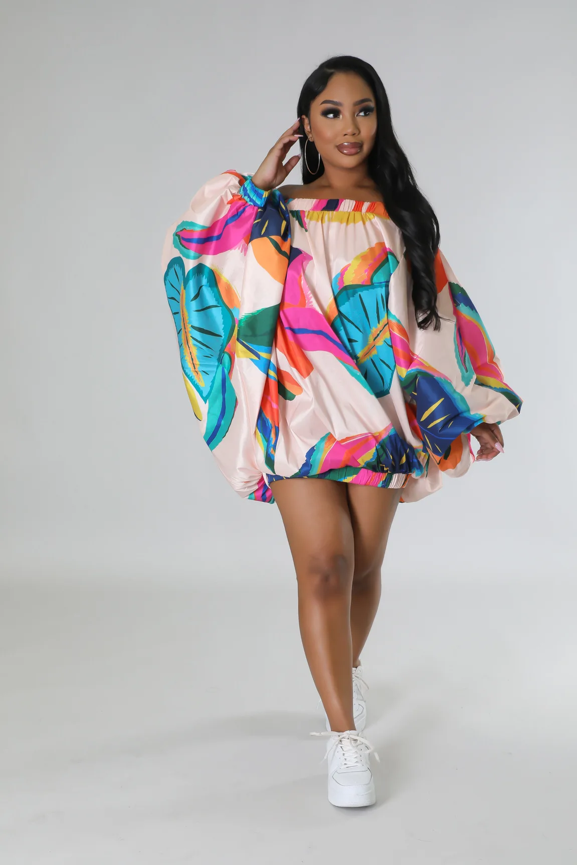 CM.YAYA Vintage Women Fashion Stretch Hem Off Shoulder Slash Neck Lantern Long Sleeve Printed Ball Gown Smock Dress Vestidos CM.YAYA Vintage Women Fashion Stretch Hem Off Shoulder Slash Neck Lantern Long Sleeve Printed Ball Gown Smock Dress Vestidos