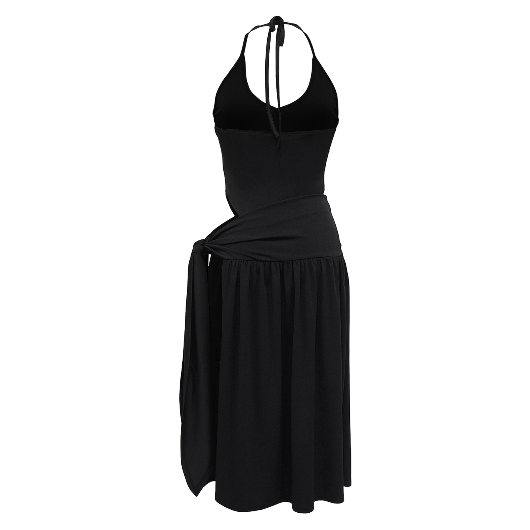 CM.YAYA Summer Women Halter Sleeveless V-Neck Tie Up High Side Split High Waist A-Line Dress Night Club Party Dresses Vestidos