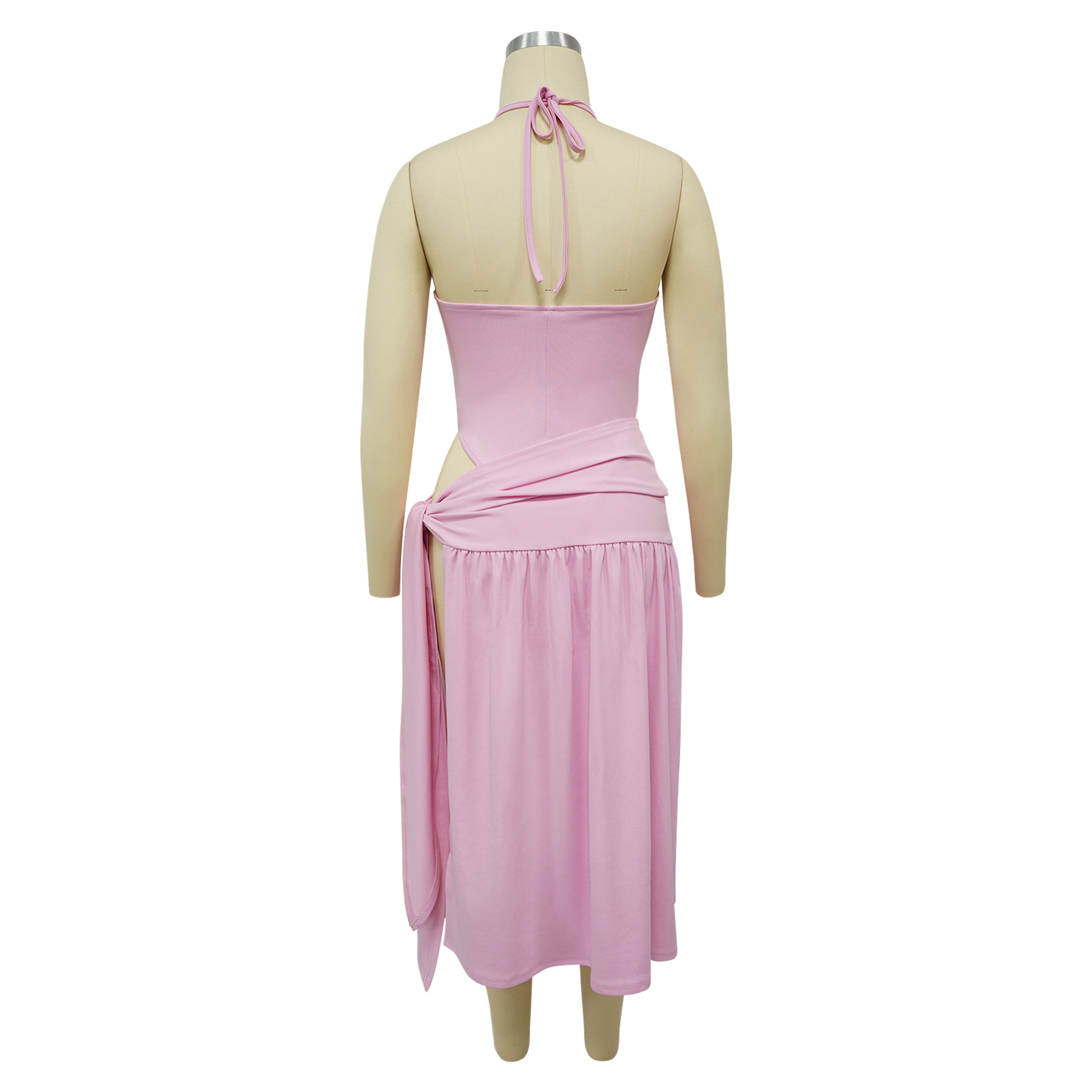 CM.YAYA Summer Women Halter Sleeveless V-Neck Tie Up High Side Split High Waist A-Line Dress Night Club Party Dresses Vestidos