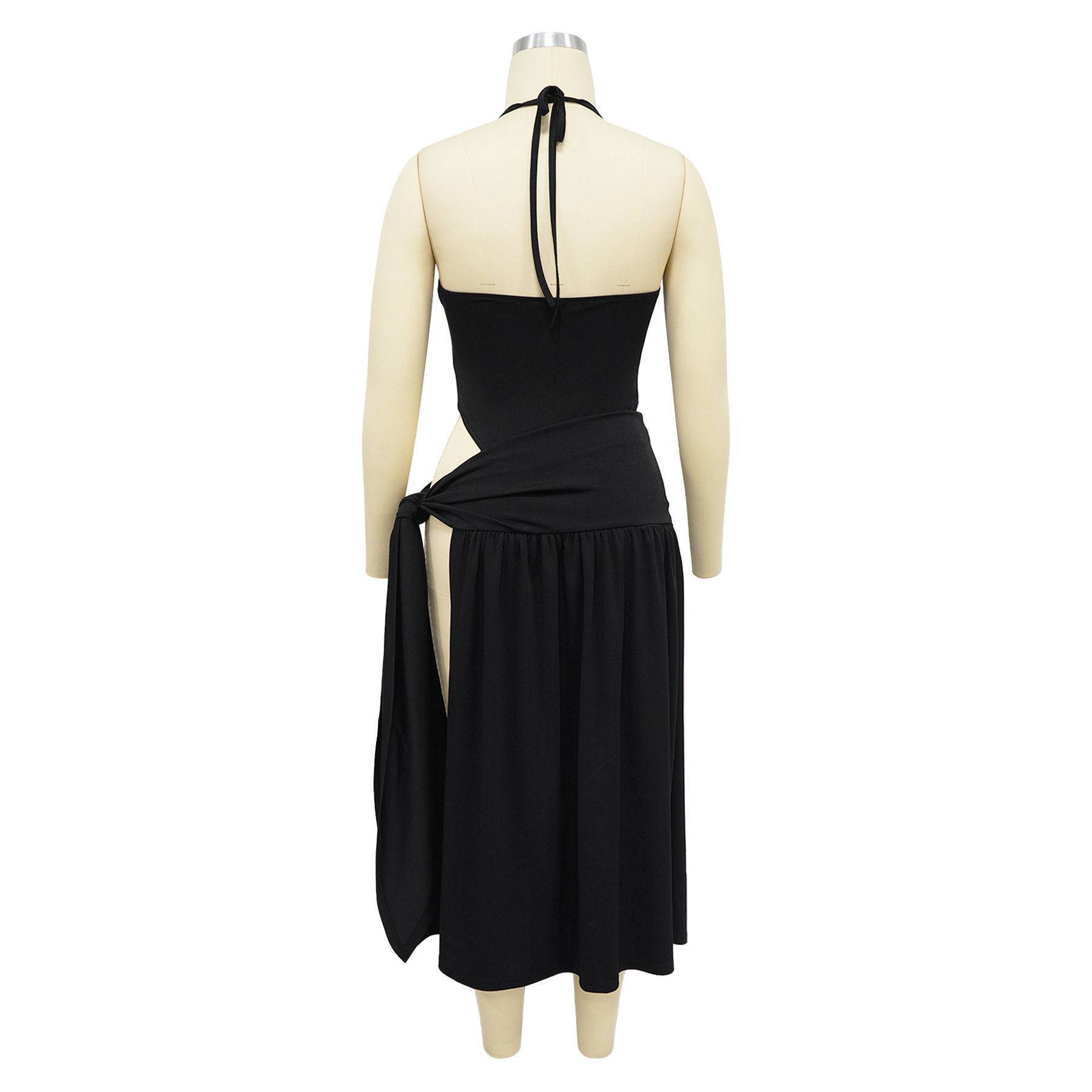 CM.YAYA Summer Women Halter Sleeveless V-Neck Tie Up High Side Split High Waist A-Line Dress Night Club Party Dresses Vestidos