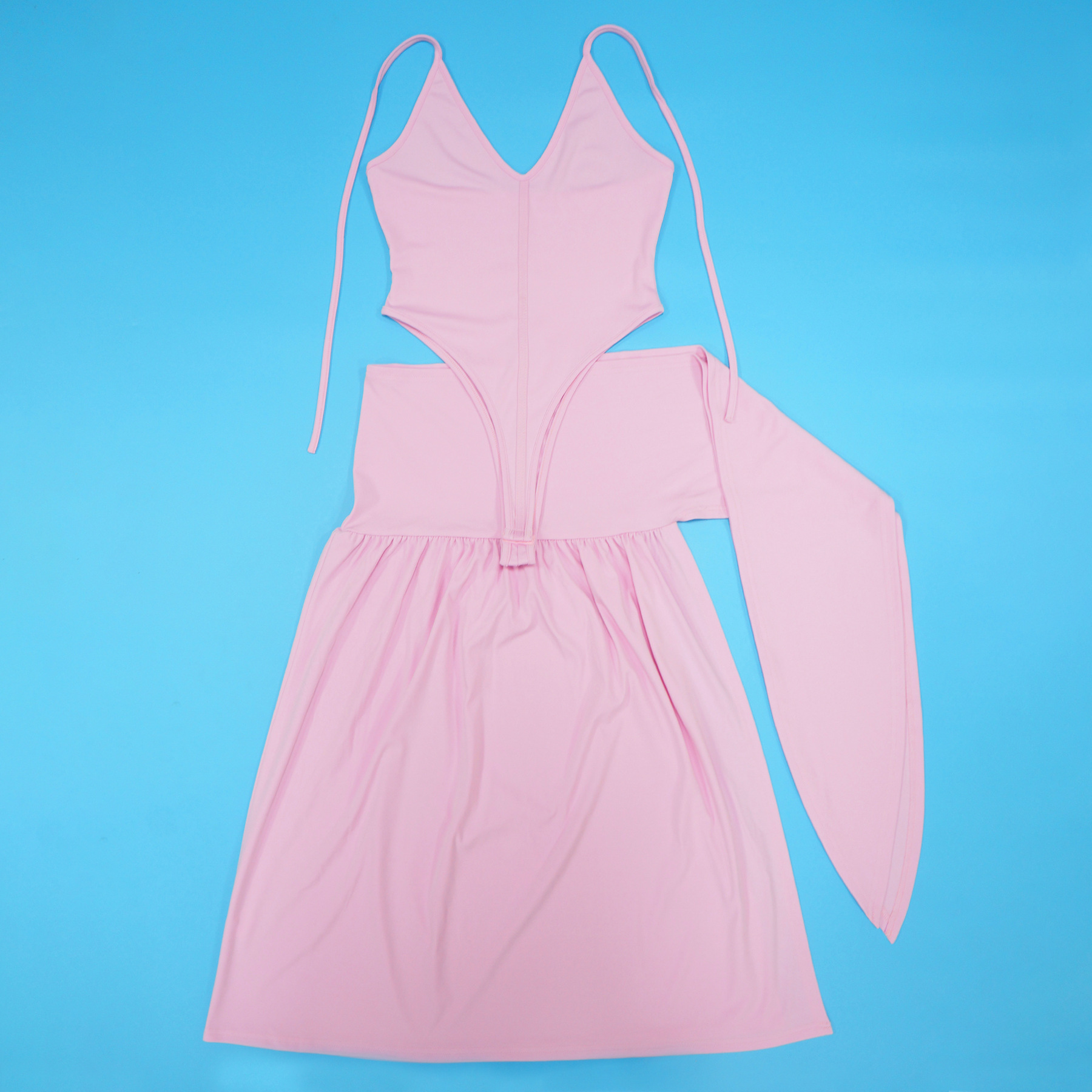 CM.YAYA Summer Women Halter Sleeveless V-Neck Tie Up High Side Split High Waist A-Line Dress Night Club Party Dresses Vestidos