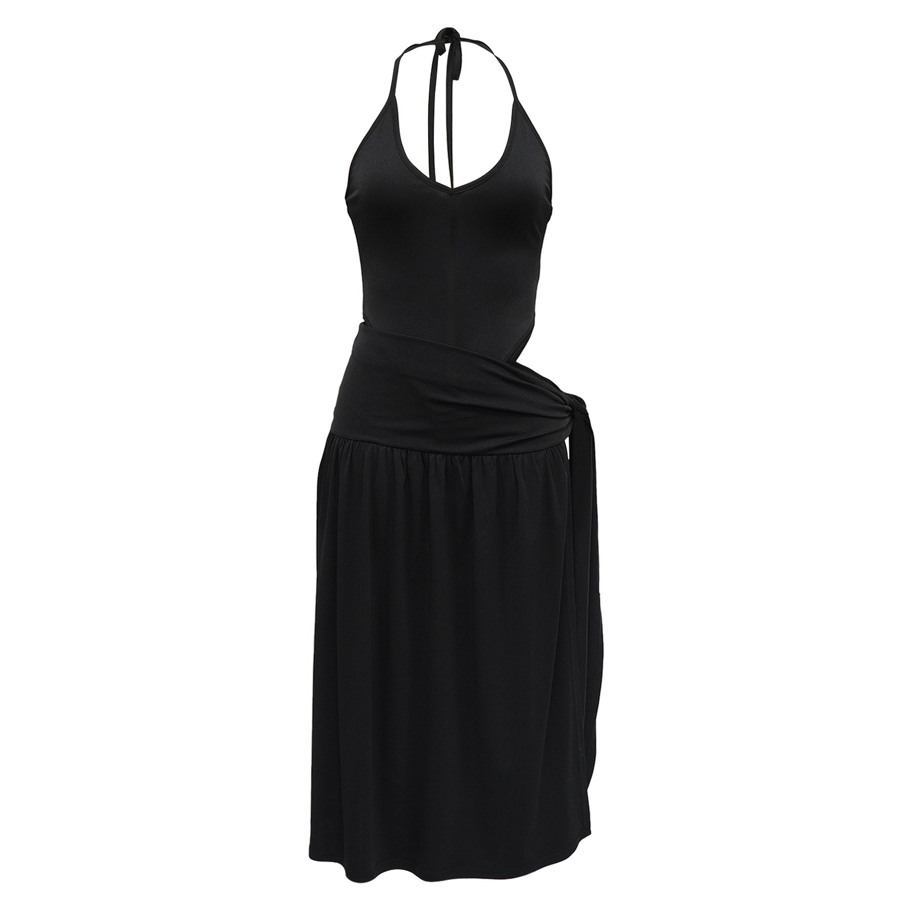 CM.YAYA Summer Women Halter Sleeveless V-Neck Tie Up High Side Split High Waist A-Line Dress Night Club Party Dresses Vestidos