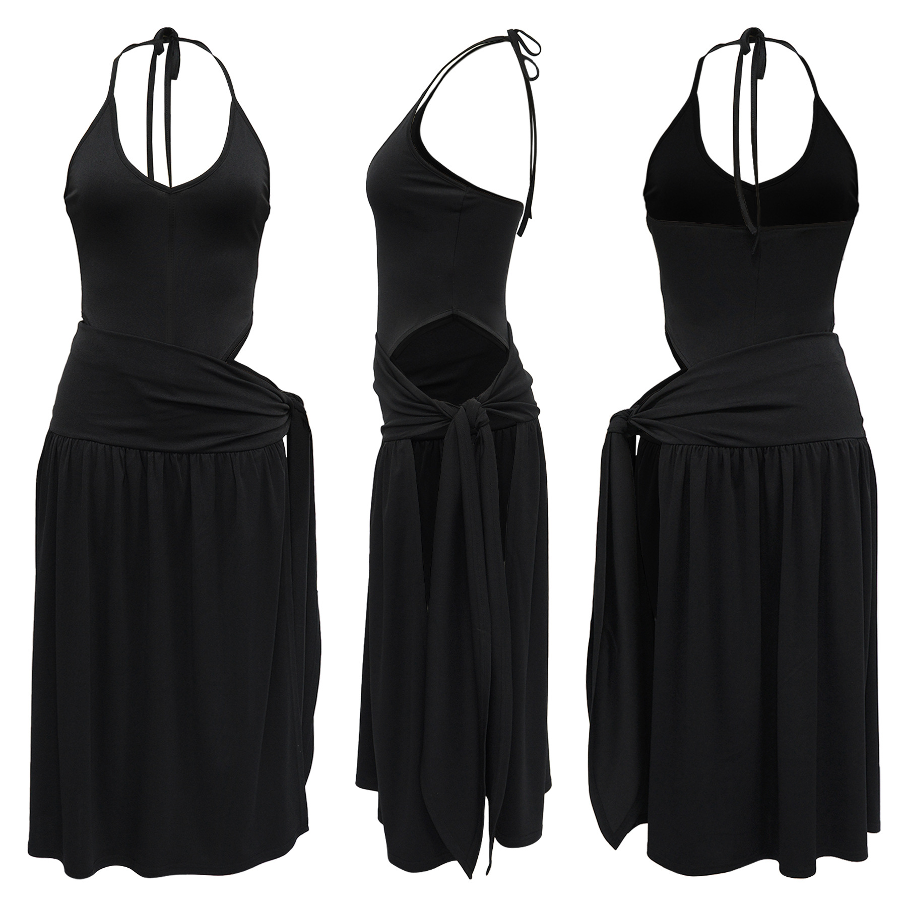 CM.YAYA Summer Women Halter Sleeveless V-Neck Tie Up High Side Split High Waist A-Line Dress Night Club Party Dresses Vestidos