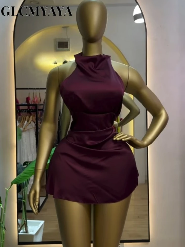 CM.YAYA Women Halter Neck Backless A-line Satin Midi Mini Formal Dress 2026 Elegant Street Education Party Cocktail Dresses CM.YAYA Women Halter Neck Backless A-line Satin Midi Mini Formal Dress 2026 Elegant Street Education Party Cocktail Dresses