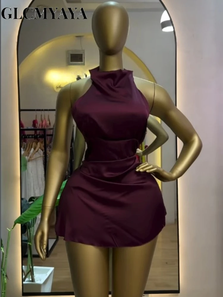 CM.YAYA Women Halter Neck Backless A-line Satin Midi Mini Formal Dress 2026 Elegant Street Education Party Cocktail Dresses CM.YAYA Women Halter Neck Backless A-line Satin Midi Mini Formal Dress 2026 Elegant Street Education Party Cocktail Dresses