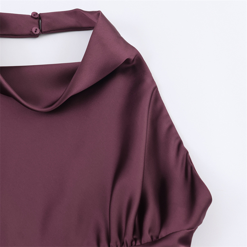 CM.YAYA Women Halter Neck Backless A-line Satin Midi Mini Formal Dress 2026 Elegant Street Education Party Cocktail Dresses