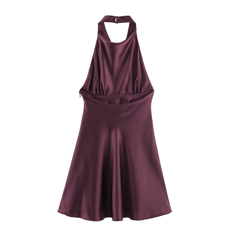 CM.YAYA Women Halter Neck Backless A-line Satin Midi Mini Formal Dress 2026 Elegant Street Education Party Cocktail Dresses