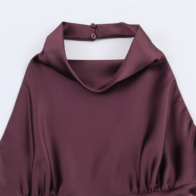 CM.YAYA Women Halter Neck Backless A-line Satin Midi Mini Formal Dress 2026 Elegant Street Education Party Cocktail Dresses