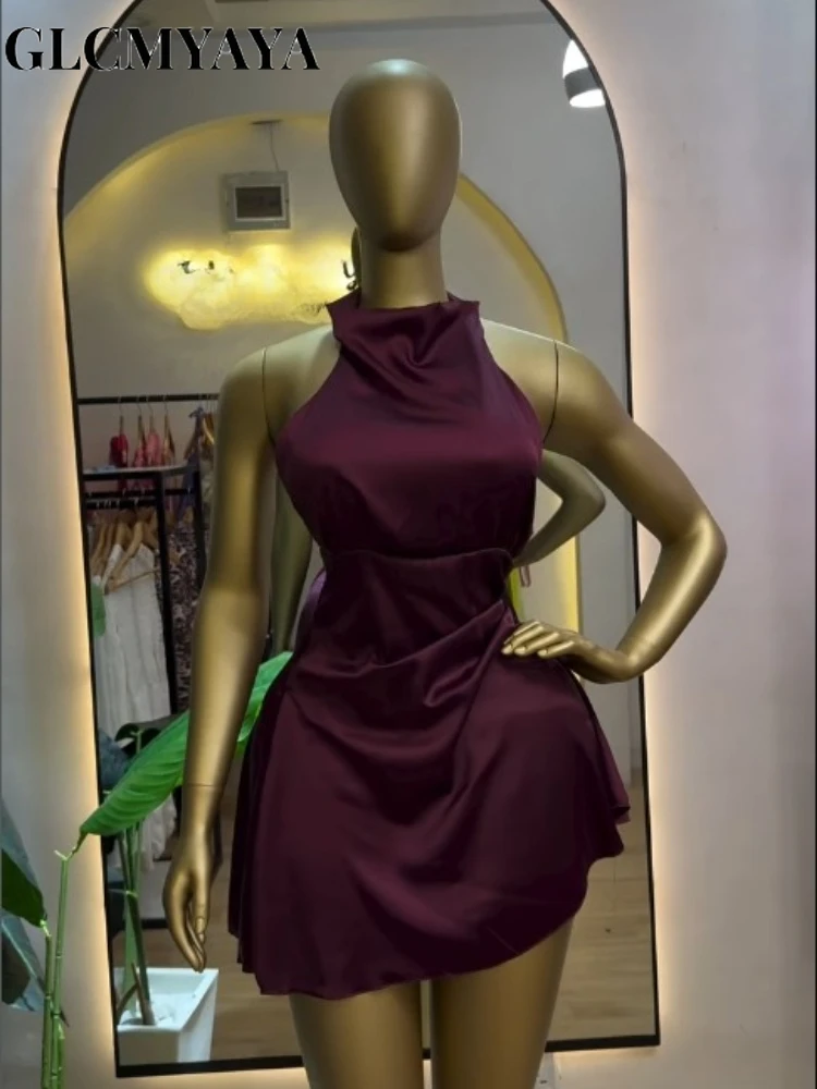 CM.YAYA Women Halter Neck Backless A-line Satin Midi Mini Formal Dress 2026 Elegant Street Education Party Cocktail Dresses CM.YAYA Women Halter Neck Backless A-line Satin Midi Mini Formal Dress 2026 Elegant Street Education Party Cocktail Dresses