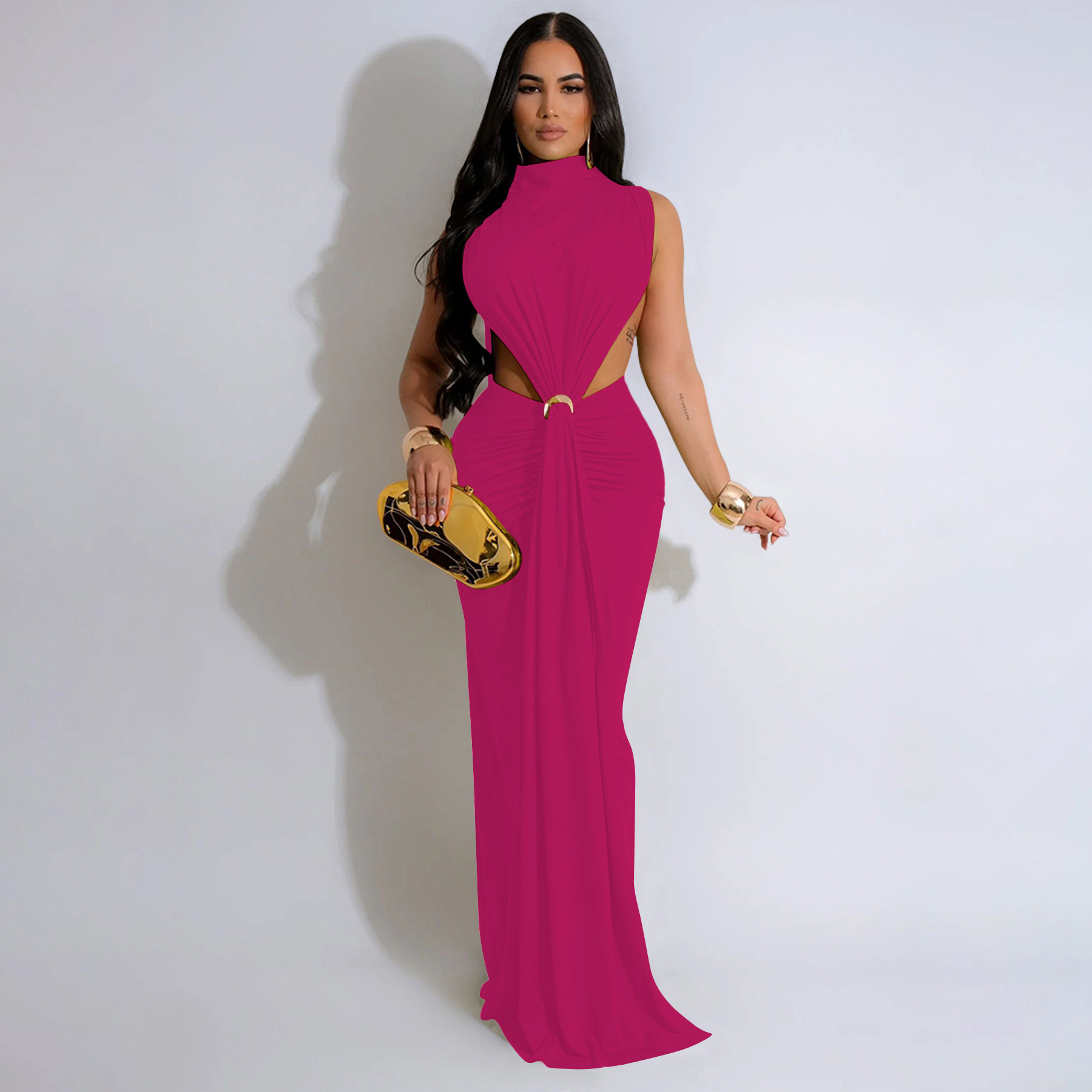 CM.YAYA Women O-neck High Split Ruched Stacked Bodycon Midi Maxi Dress 2024 Evening Party Club Vestidos Sexy Chic Long Dresses CM.YAYA Women O-neck High Split Ruched Stacked Bodycon Midi Maxi Dress 2024 Evening Party Club Vestidos Sexy Chic Long Dresses