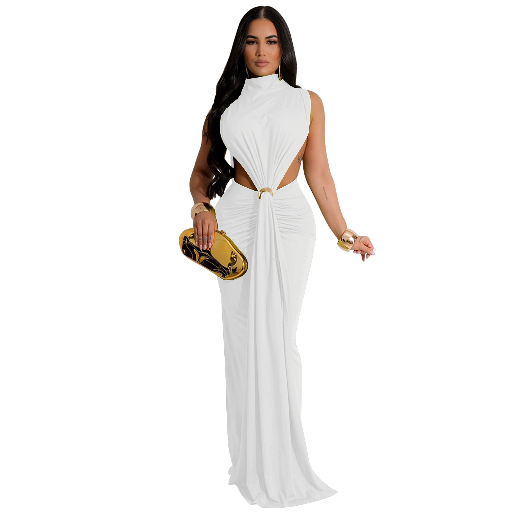 CM.YAYA Women O-neck High Split Ruched Stacked Bodycon Midi Maxi Dress 2024 Evening Party Club Vestidos Sexy Chic Long Dresses CM.YAYA Women O-neck High Split Ruched Stacked Bodycon Midi Maxi Dress 2024 Evening Party Club Vestidos Sexy Chic Long Dresses