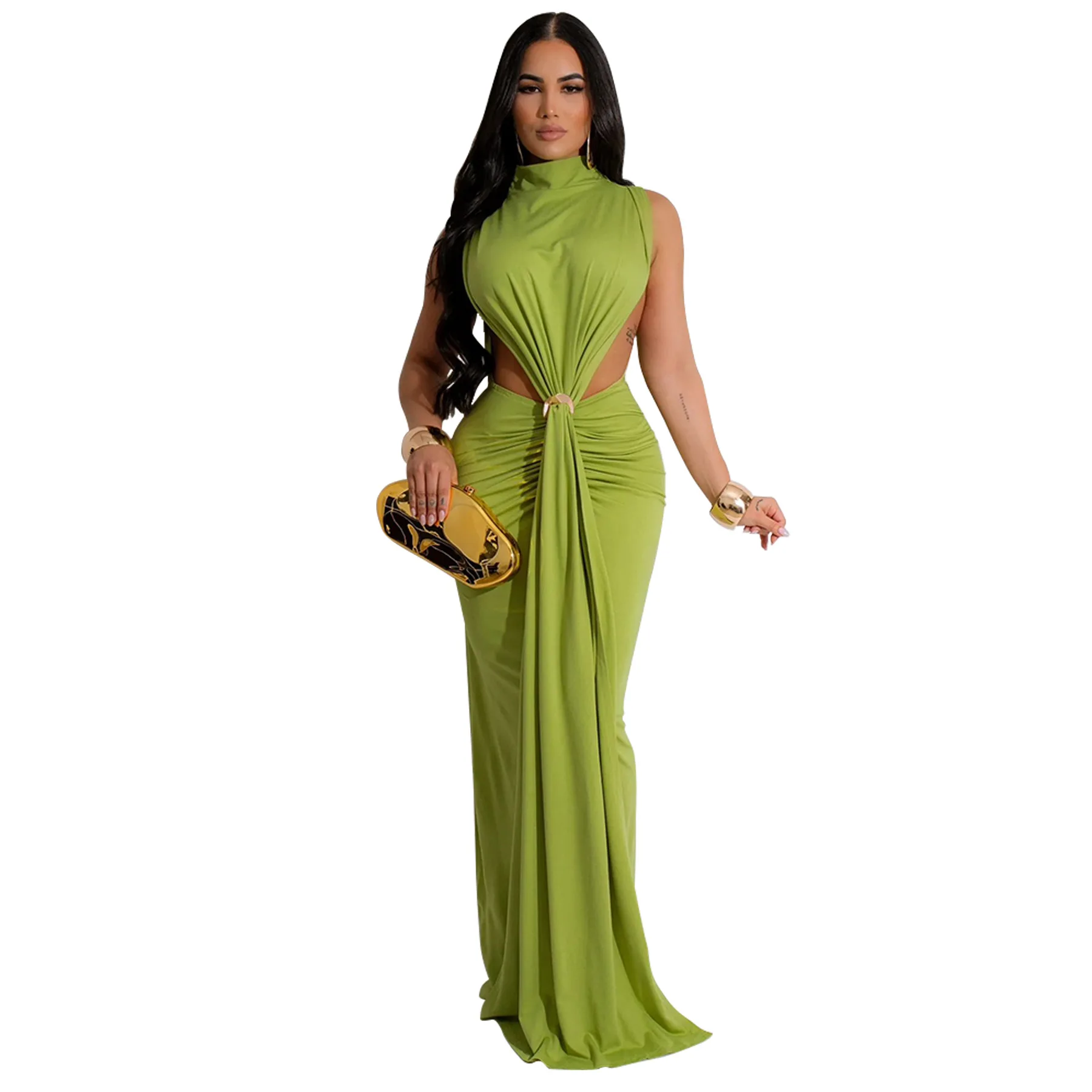 CM.YAYA Women O-neck High Split Ruched Stacked Bodycon Midi Maxi Dress 2024 Evening Party Club Vestidos Sexy Chic Long Dresses CM.YAYA Women O-neck High Split Ruched Stacked Bodycon Midi Maxi Dress 2024 Evening Party Club Vestidos Sexy Chic Long Dresses