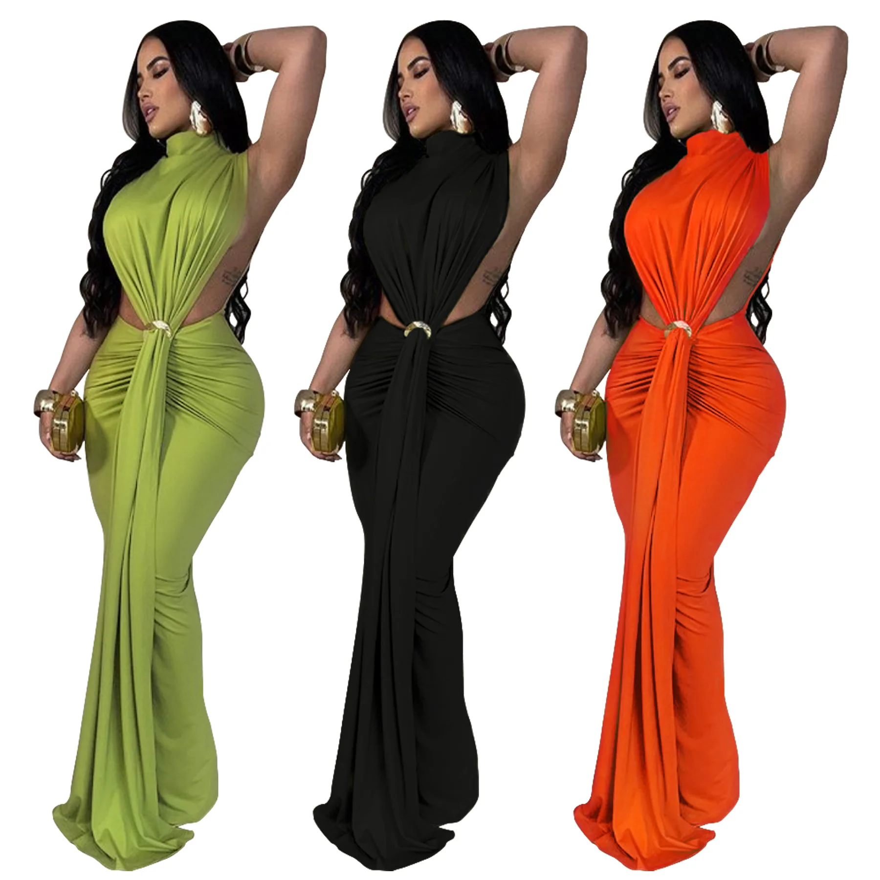 CM.YAYA Women O-neck High Split Ruched Stacked Bodycon Midi Maxi Dress 2024 Evening Party Club Vestidos Sexy Chic Long Dresses CM.YAYA Women O-neck High Split Ruched Stacked Bodycon Midi Maxi Dress 2024 Evening Party Club Vestidos Sexy Chic Long Dresses