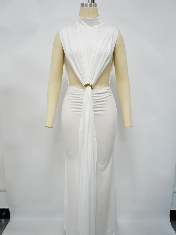 CM.YAYA Women O-neck High Split Ruched Stacked Bodycon Midi Maxi Dress 2024 Evening Party Club Vestidos Sexy Chic Long Dresses CM.YAYA Women O-neck High Split Ruched Stacked Bodycon Midi Maxi Dress 2024 Evening Party Club Vestidos Sexy Chic Long Dresses