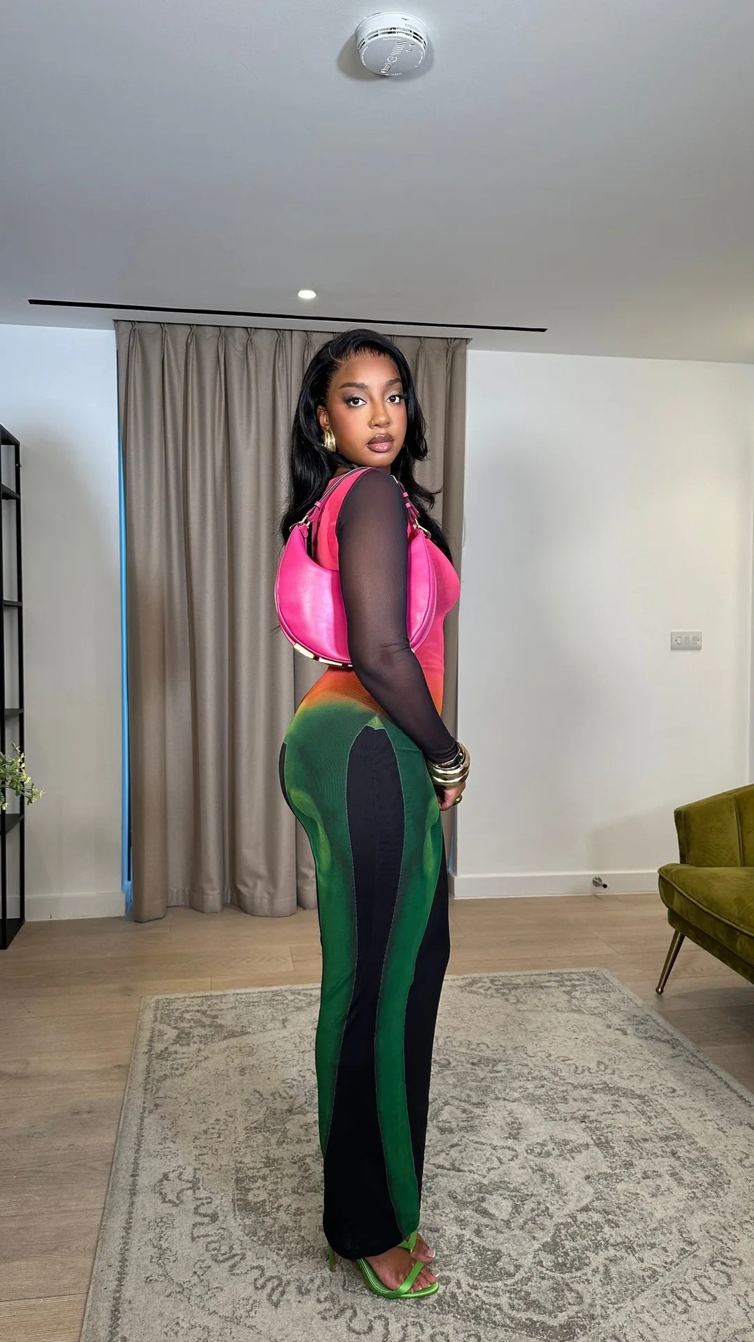 CM.YAYA Women Mesh See Though Colorful Printed Maxi Midi Dress 2025 Evening Sexy Club Party Evening High Street Long Dresses