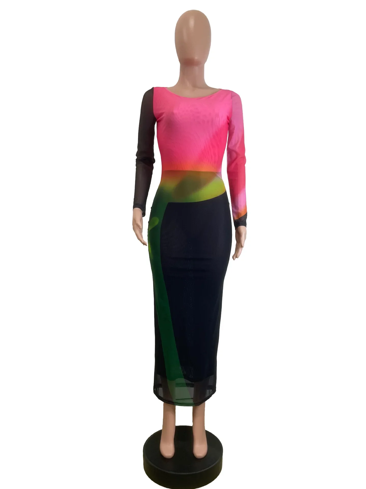 CM.YAYA Women Mesh See Though Colorful Printed Maxi Midi Dress 2025 Evening Sexy Club Party Evening High Street Long Dresses