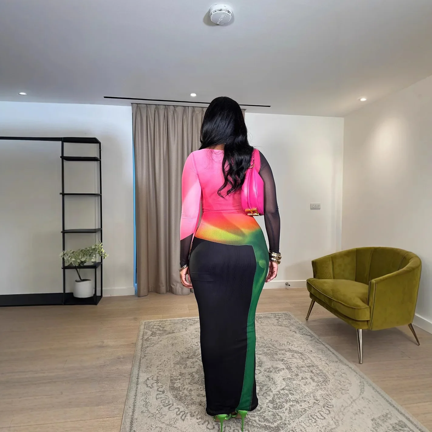 CM.YAYA Women Mesh See Though Colorful Printed Maxi Midi Dress 2025 Evening Sexy Club Party Evening High Street Long Dresses