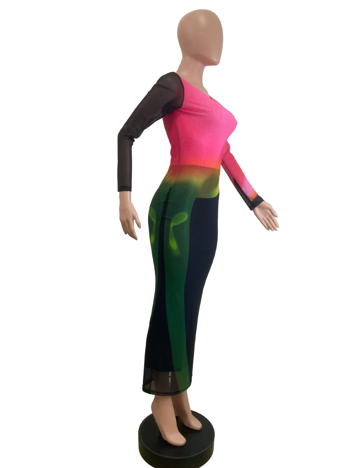 CM.YAYA Women Mesh See Though Colorful Printed Maxi Midi Dress 2025 Evening Sexy Club Party Evening High Street Long Dresses