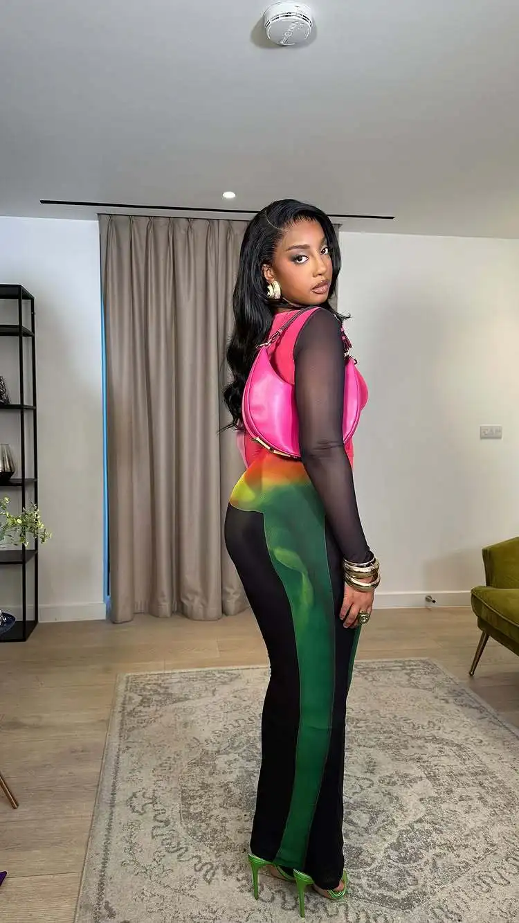 CM.YAYA Women Mesh See Though Colorful Printed Maxi Midi Dress 2025 Evening Sexy Club Party Evening High Street Long Dresses