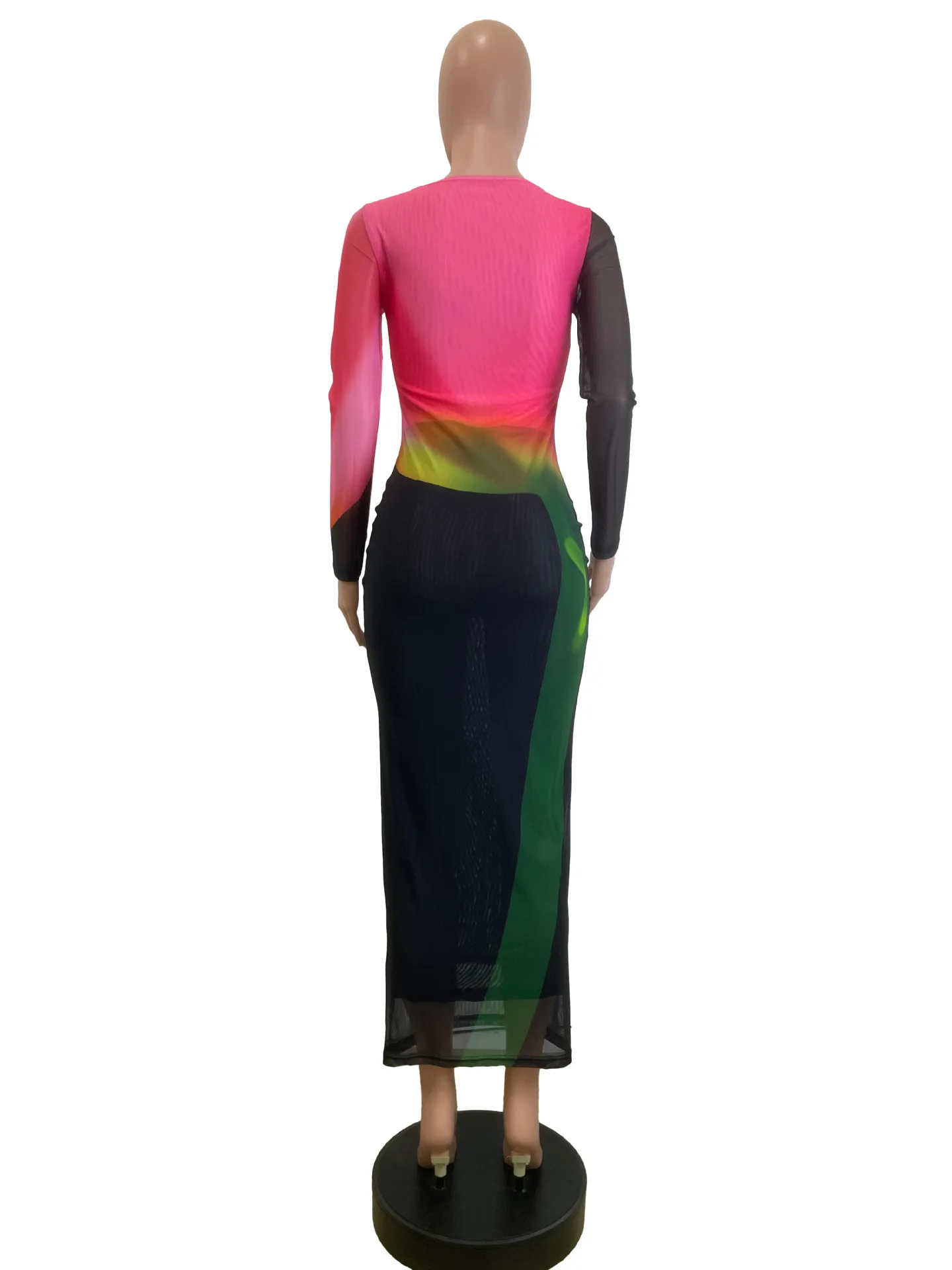 CM.YAYA Women Mesh See Though Colorful Printed Maxi Midi Dress 2025 Evening Sexy Club Party Evening High Street Long Dresses