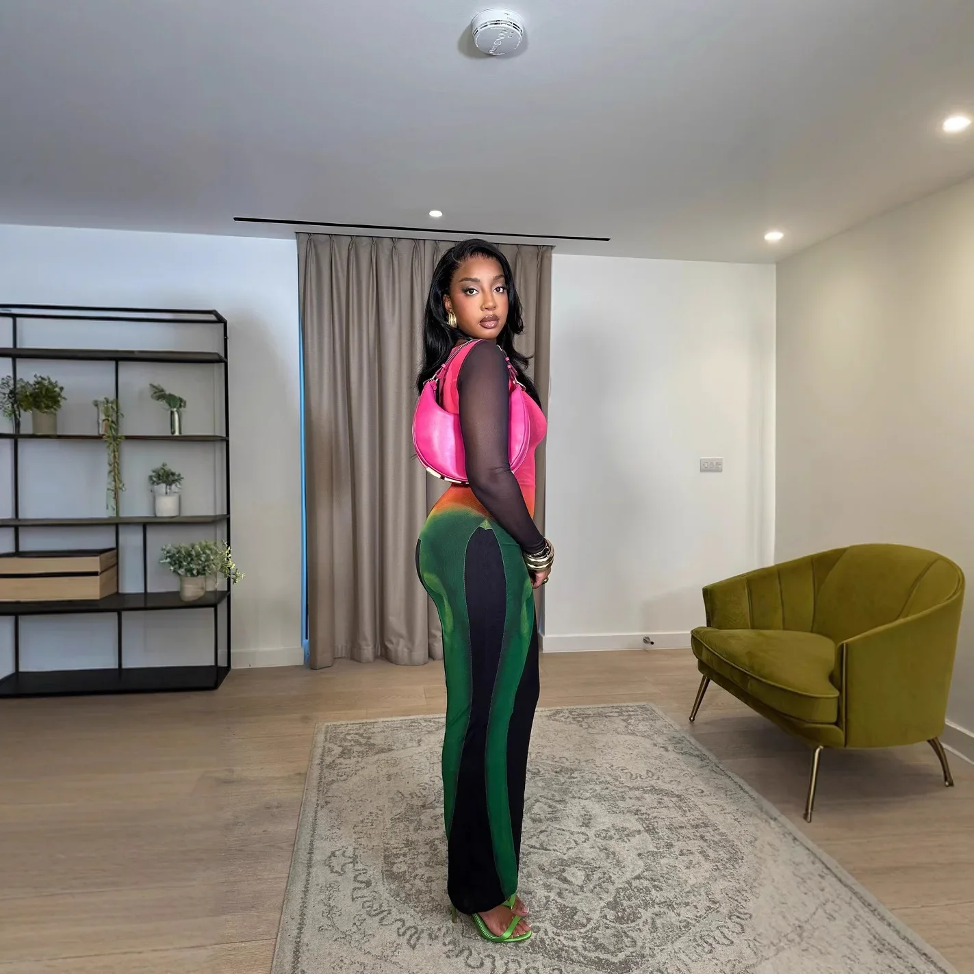 CM.YAYA Women Mesh See Though Colorful Printed Maxi Midi Dress 2025 Evening Sexy Club Party Evening High Street Long Dresses