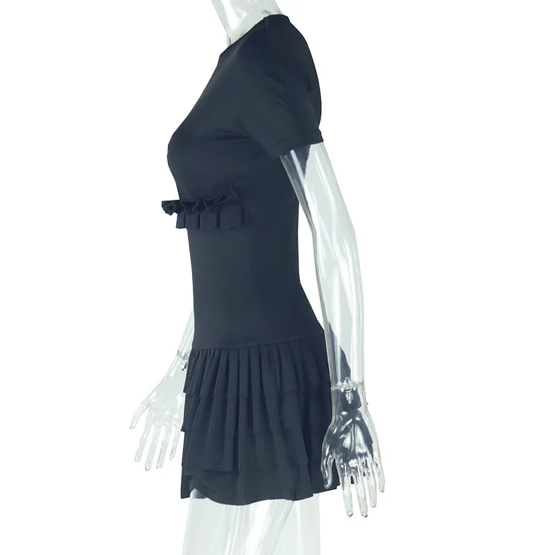 CM.YAYA Women Short Sleeve O-neck Ruffles Ruched Mini Dress 2025 Summer Sweet Girl Stacked Party Evening Night Club Chic Dresses CM.YAYA Women Short Sleeve O-neck Ruffles Ruched Mini Dress 2025 Summer Sweet Girl Stacked Party Evening Night Club Chic Dresses