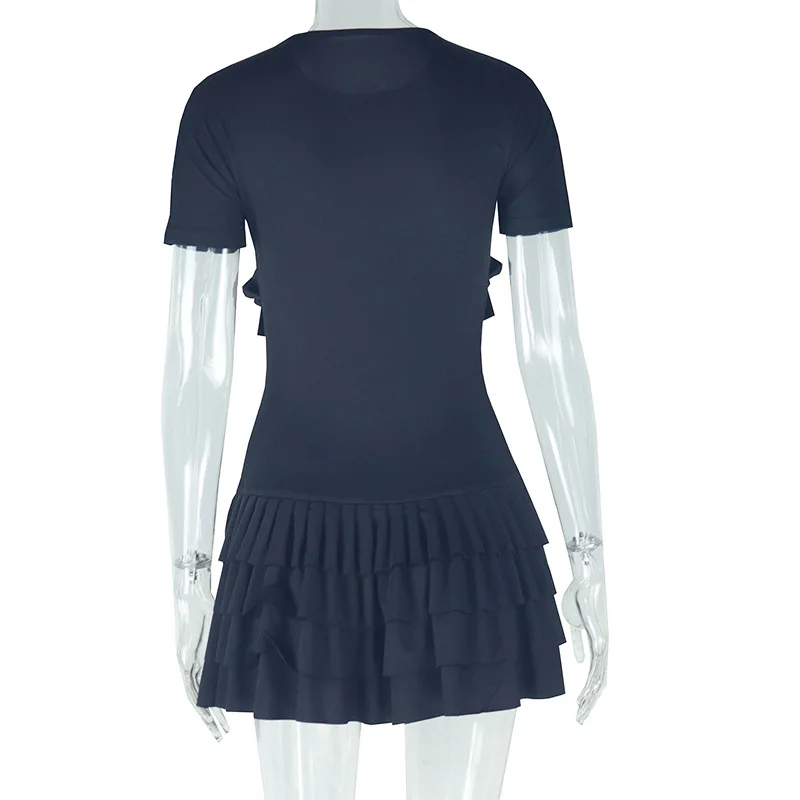 CM.YAYA Women Short Sleeve O-neck Ruffles Ruched Mini Dress 2025 Summer Sweet Girl Stacked Party Evening Night Club Chic Dresses CM.YAYA Women Short Sleeve O-neck Ruffles Ruched Mini Dress 2025 Summer Sweet Girl Stacked Party Evening Night Club Chic Dresses