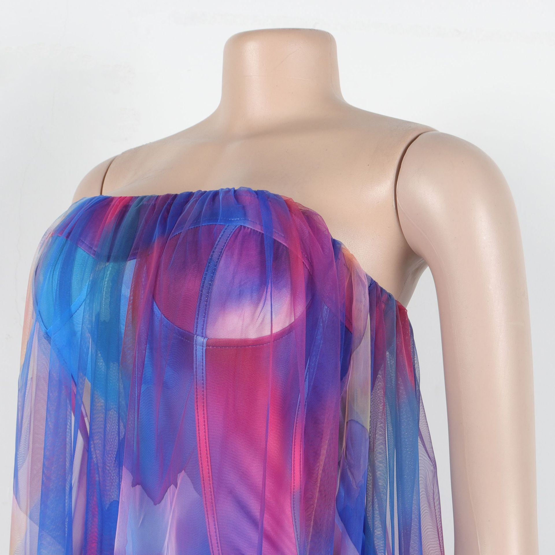 CM.YAYA Women Sleeveless Tie Dye Print Strapless Mesh Bodycon Midi Long Maxi Dress 2025 Birthday Club Party Vestido Sexy Dresses CM.YAYA Women Sleeveless Tie Dye Print Strapless Mesh Bodycon Midi Long Maxi Dress 2025 Birthday Club Party Vestido Sexy Dresses