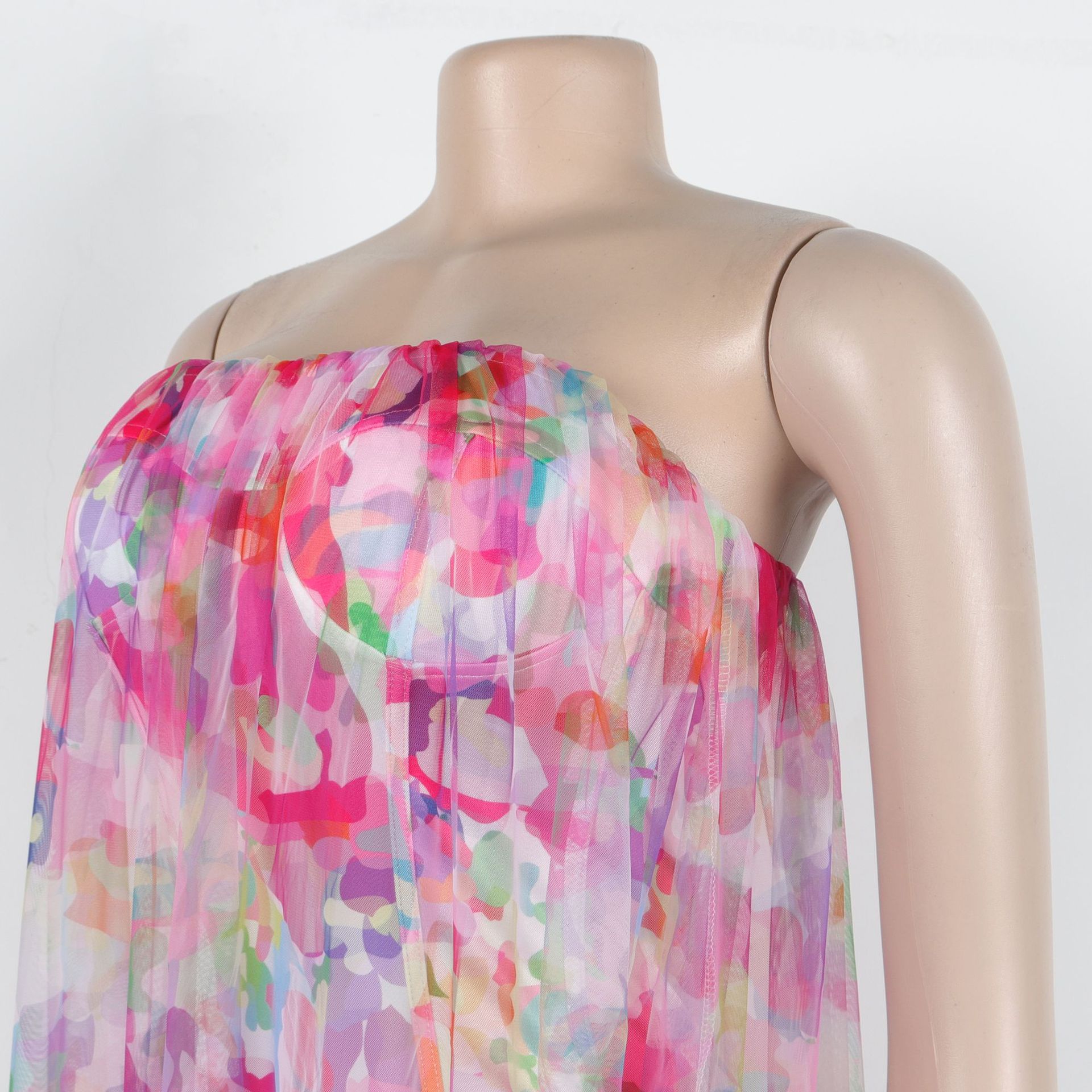 CM.YAYA Women Sleeveless Tie Dye Print Strapless Mesh Bodycon Midi Long Maxi Dress 2025 Birthday Club Party Vestido Sexy Dresses CM.YAYA Women Sleeveless Tie Dye Print Strapless Mesh Bodycon Midi Long Maxi Dress 2025 Birthday Club Party Vestido Sexy Dresses