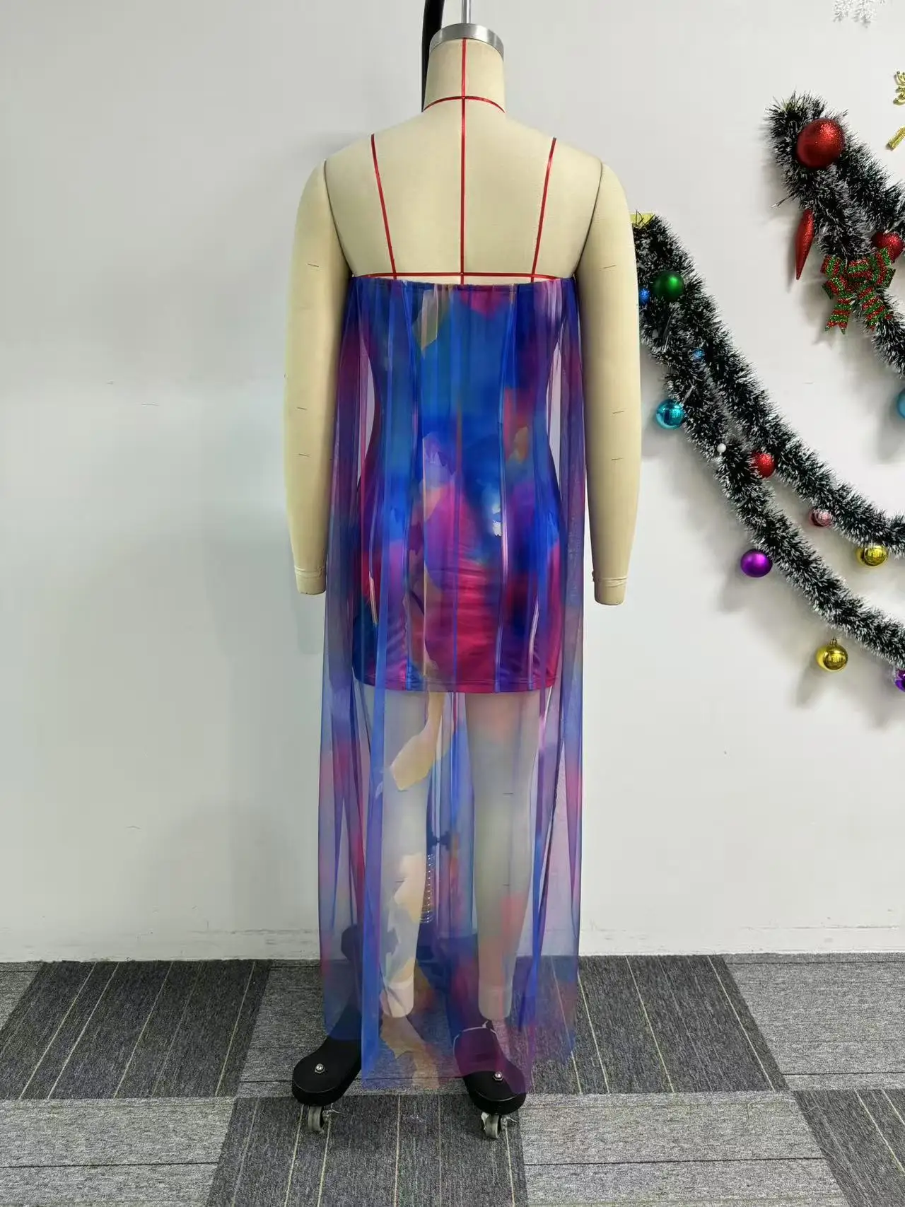 CM.YAYA Women Sleeveless Tie Dye Print Strapless Mesh Bodycon Midi Long Maxi Dress 2025 Birthday Club Party Vestido Sexy Dresses CM.YAYA Women Sleeveless Tie Dye Print Strapless Mesh Bodycon Midi Long Maxi Dress 2025 Birthday Club Party Vestido Sexy Dresses