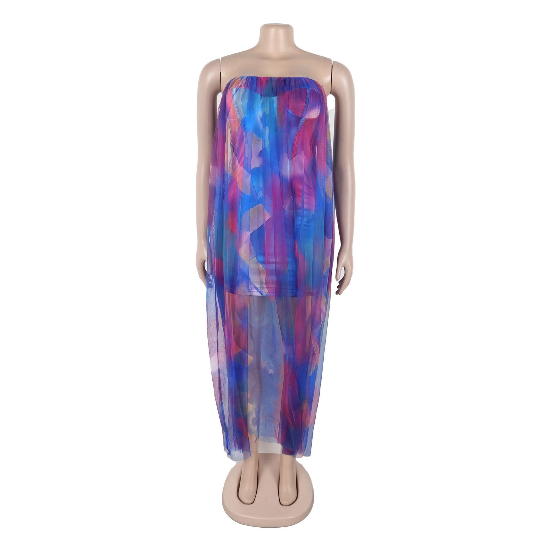 CM.YAYA Women Sleeveless Tie Dye Print Strapless Mesh Bodycon Midi Long Maxi Dress 2025 Birthday Club Party Vestido Sexy Dresses CM.YAYA Women Sleeveless Tie Dye Print Strapless Mesh Bodycon Midi Long Maxi Dress 2025 Birthday Club Party Vestido Sexy Dresses