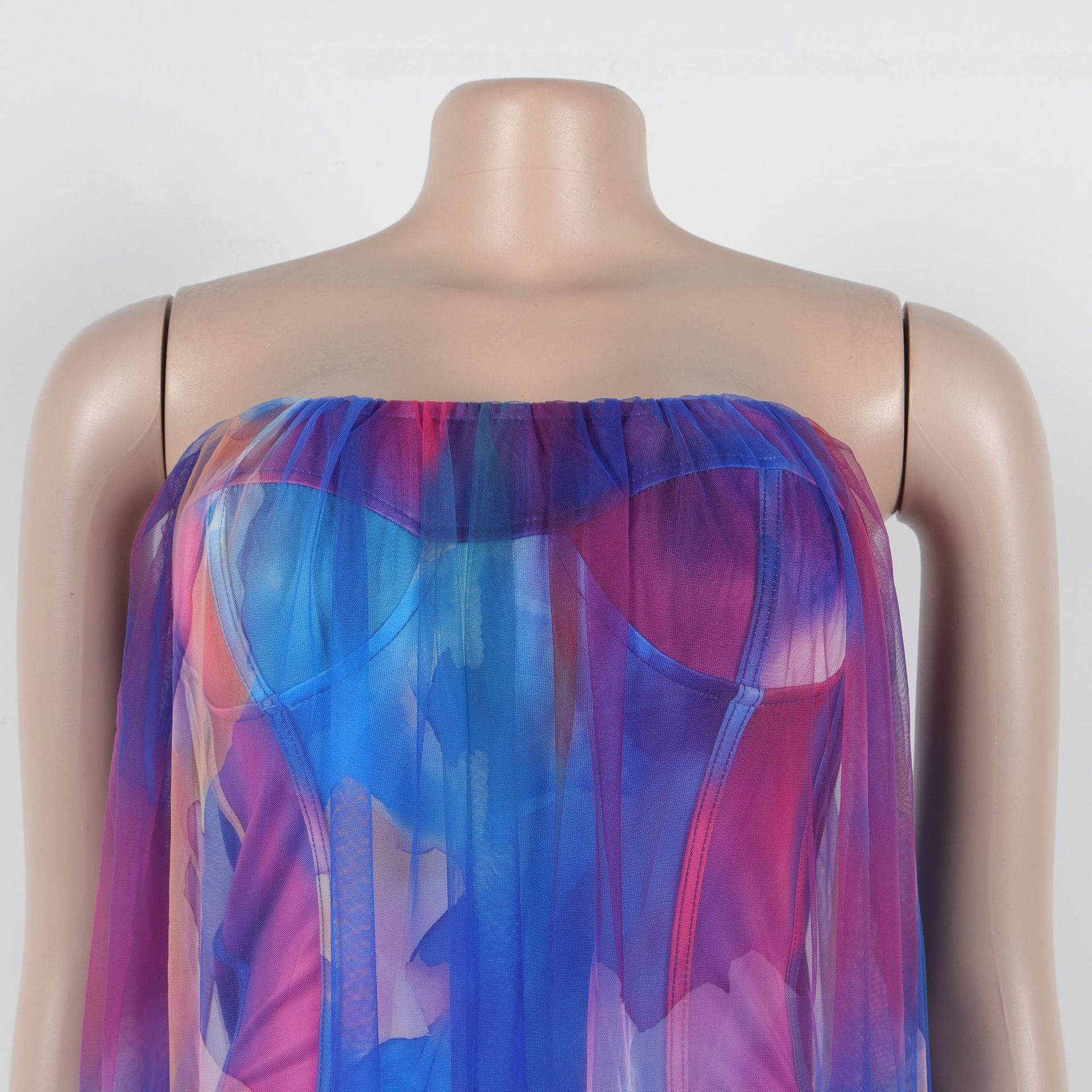 CM.YAYA Women Sleeveless Tie Dye Print Strapless Mesh Bodycon Midi Long Maxi Dress 2025 Birthday Club Party Vestido Sexy Dresses CM.YAYA Women Sleeveless Tie Dye Print Strapless Mesh Bodycon Midi Long Maxi Dress 2025 Birthday Club Party Vestido Sexy Dresses