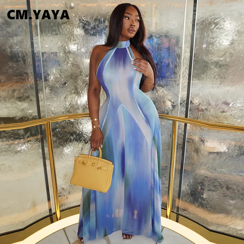 CM.YAYA Women Gradient Print O-Neck Sleeveless Bodycon Long Dress 2025 Summer Holiday Birthday Evening Beach Sexy Party Dresses CM.YAYA Women Gradient Print O-Neck Sleeveless Bodycon Long Dress 2025 Summer Holiday Birthday Evening Beach Sexy Party Dresses