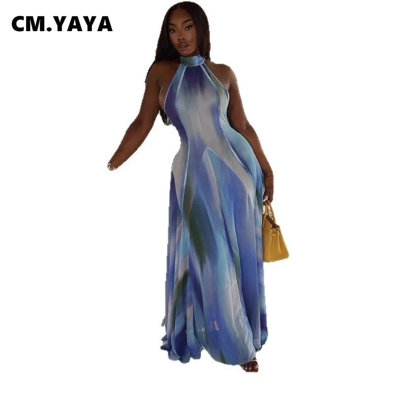 CM.YAYA Women Gradient Print O-Neck Sleeveless Bodycon Long Dress 2025 Summer Holiday Birthday Evening Beach Sexy Party Dresses CM.YAYA Women Gradient Print O-Neck Sleeveless Bodycon Long Dress 2025 Summer Holiday Birthday Evening Beach Sexy Party Dresses