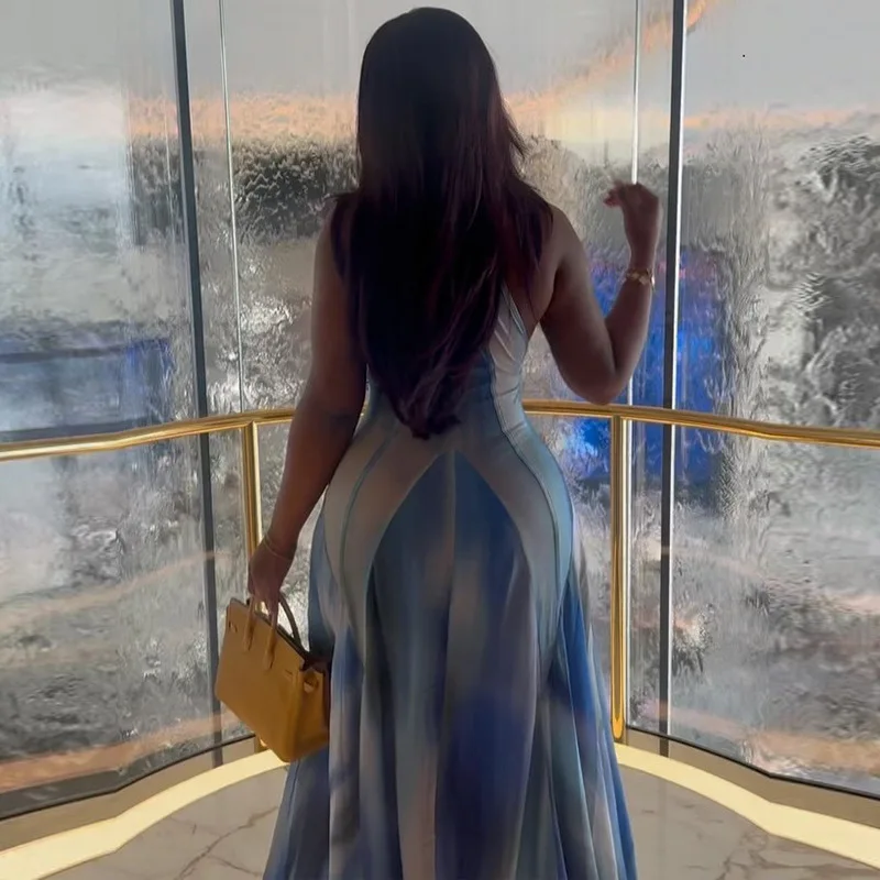 CM.YAYA Women Gradient Print O-Neck Sleeveless Bodycon Long Dress 2025 Summer Holiday Birthday Evening Beach Sexy Party Dresses CM.YAYA Women Gradient Print O-Neck Sleeveless Bodycon Long Dress 2025 Summer Holiday Birthday Evening Beach Sexy Party Dresses