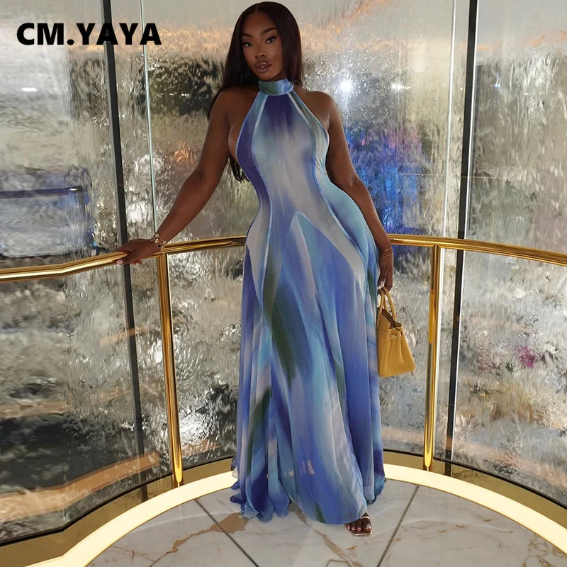 CM.YAYA Women Gradient Print O-Neck Sleeveless Bodycon Long Dress 2025 Summer Holiday Birthday Evening Beach Sexy Party Dresses CM.YAYA Women Gradient Print O-Neck Sleeveless Bodycon Long Dress 2025 Summer Holiday Birthday Evening Beach Sexy Party Dresses