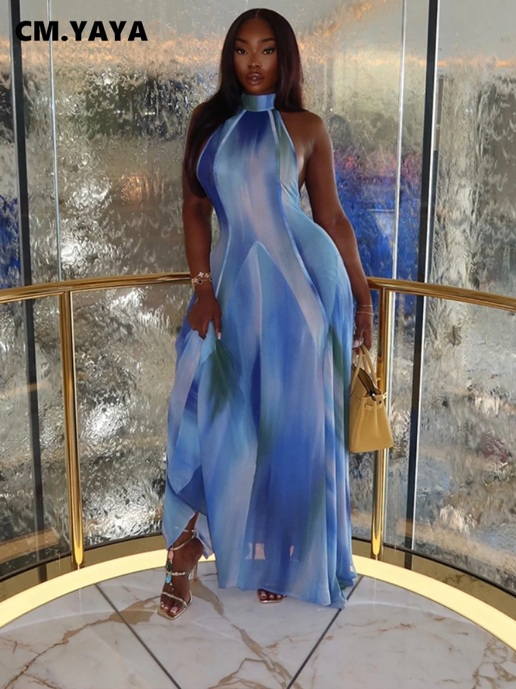 CM.YAYA Women Gradient Print O-Neck Sleeveless Bodycon Long Dress 2025 Summer Holiday Birthday Evening Beach Sexy Party Dresses CM.YAYA Women Gradient Print O-Neck Sleeveless Bodycon Long Dress 2025 Summer Holiday Birthday Evening Beach Sexy Party Dresses